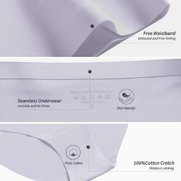DEANGELMON Womens Seamless Hipster Underwear High Waist Invisible Briefs No Show Bikinis Stretch Panties Full Coverage Pack(5P3,L)