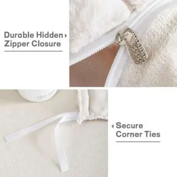 Nayoroom Fluffy Faux Fur Duvet Cover Queen Size Velvet Flannel Beige Striped Reversible Comforter Cover Winter Warm 3 Pcs Luxury Soft Shaggy Plush Fuzzy Bedding Set with Zipper Closure