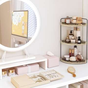 Fixwal Corner Bathroom Counter Organizer, 3 Tier Rustic Bathroom Organizer, Wood Countertop Storage ...