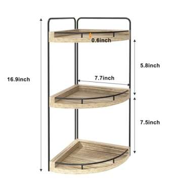 Fixwal Corner Bathroom Counter Organizer, 3 Tier Rustic Bathroom Organizer, Wood Countertop Storage Tray for Vanity, Kitchen, Bedroom (Light Brown)