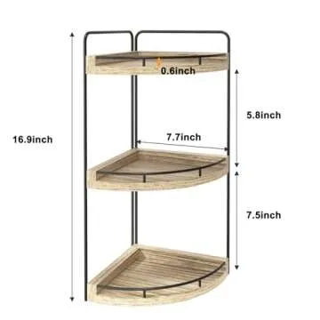 Fixwal Corner Bathroom Counter Organizer, 3 Tier Rustic Bathroom Organizer, Wood Countertop Storage Tray for Vanity, Kitchen, Bedroom (Light Brown)