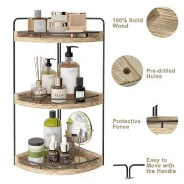 Fixwal Corner Bathroom Counter Organizer, 3 Tier Rustic Bathroom Organizer, Wood Countertop Storage Tray for Vanity, Kitchen, Bedroom (Light Brown)