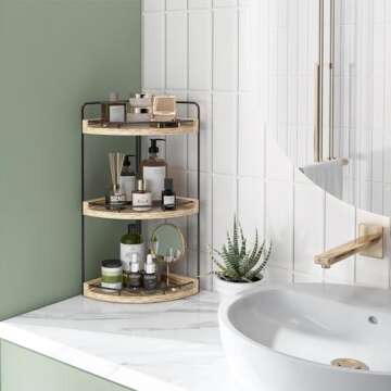 Fixwal Corner Bathroom Counter Organizer, 3 Tier Rustic Bathroom Organizer, Wood Countertop Storage Tray for Vanity, Kitchen, Bedroom (Light Brown)