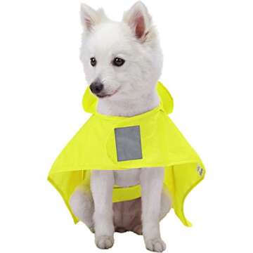Blueberry Pet 4 Colors 10" Lightweight Packable Hooded Dog Rain Poncho with 3M Reflective Safety Tapes in Sunshine Yellow, Pack of 1 Outdoor Rain Jacket for Dogs