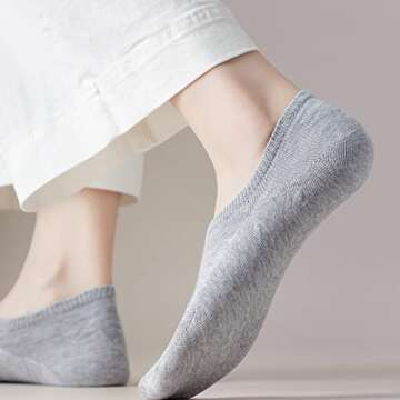 BERING Women's No Show Socks 6-Pairs Thin Low Ankle Footies Non Slip with Grips for Sneakers Slip On Shoes Flats Loafers, Black/White/Grey, Size 7-9