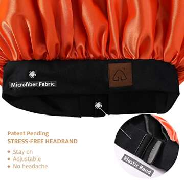 Hat Hut Satin Bonnet Silk Bonnet Sleep Cap for Women Hair Bonnet for Curly Natural Hair Sleeping Adjustable Wide Band Double Layer (Orange)