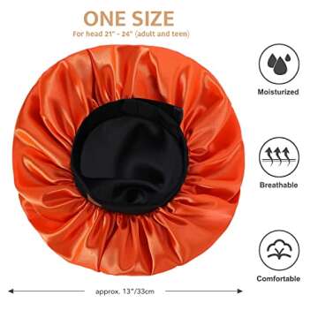 Hat Hut Satin Bonnet Silk Bonnet Sleep Cap for Women Hair Bonnet for Curly Natural Hair Sleeping Adjustable Wide Band Double Layer (Orange)