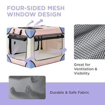 Lesure Soft Collapsible Dog Crate - 26 Inch Portable Travel Crate for Small Dogs Indoor & Outdoor, 4-Door Foldable Pet Kennel with Durable Mesh Windows, Pink