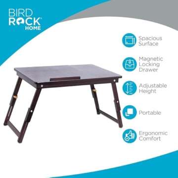 Bamboo Lap Tray with Adjustable Tilt Surface | Portable Wooden Desk for Lap w/Folding Legs & Pullout...