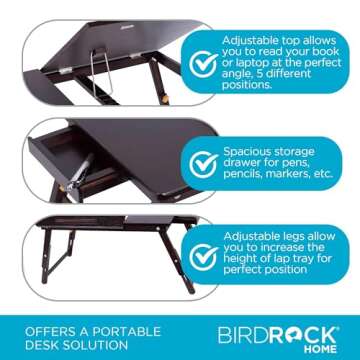 Bamboo Lap Tray with Adjustable Surface for Work & Play