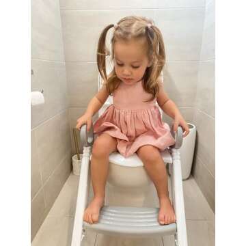 Dreambaby Toddler Toilet Seat with Steps - Adjustable Potty Seat with Steps & Splash Guard, Potty Seat with Ladder, Ergonomic Handles, Non-Slip Pads, Fits Most Toilets,Potty Training Seat Potty Ladder