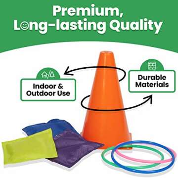 Prextex Multicolored 3-in-1 Yard Game Set - Ring Toss Game, Bean Bags, Cones - Outdoor Toys for Toddlers & Kids, Children's Indoor Play, Family Fun Carnival Games, Kids Party Cornhole Set, Lawn Games