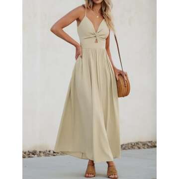 CUPSHE Women's Maxi Dress V Neck Sleeveless Adjustable Straps Twisted Long Summer Formal Dress Beige...