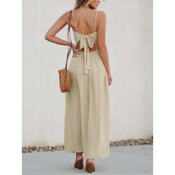CUPSHE Women's Maxi Dress V Neck Sleeveless Adjustable Straps Twisted Long Summer Formal Dress Beige, M
