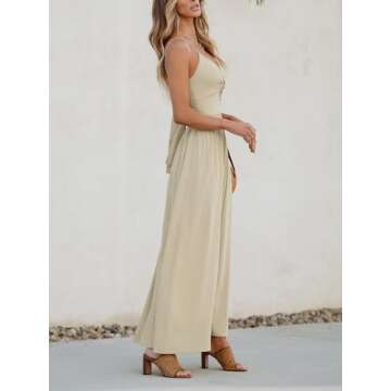 CUPSHE Women's Maxi Dress V Neck Sleeveless Adjustable Straps Twisted Long Summer Formal Dress Beige, M