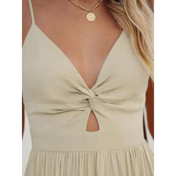 CUPSHE Women's Maxi Dress V Neck Sleeveless Adjustable Straps Twisted Long Summer Formal Dress Beige, M