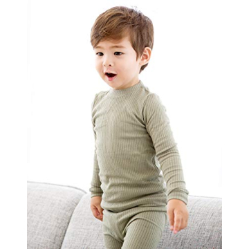 VAENAIT BABY Infant Toddler Kids Long Sleeve Modal Sleepwear Pajamas 2pcs Set Rib Knit Khaki S