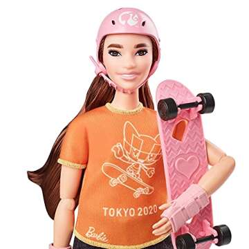 Barbie Olympic Games Tokyo 2020 Skateboarder Doll with Uniform, Tokyo 2020 Jacket, Medal, Skateboard...