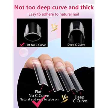 LIONVISON 504PCS NO C CURVE Clear Nail Tips for Acrylic Nails Professional, 3XL Extra Long Flat Tapered Square Nail Tips, 12 Sizes Half Cover Straight French Fake Nail Tips for Nail Salons Home