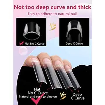 LIONVISON 504PCS NO C CURVE Clear Nail Tips for Acrylic Nails Professional, 3XL Extra Long Flat Tapered Square Nail Tips, 12 Sizes Half Cover Straight French Fake Nail Tips for Nail Salons Home