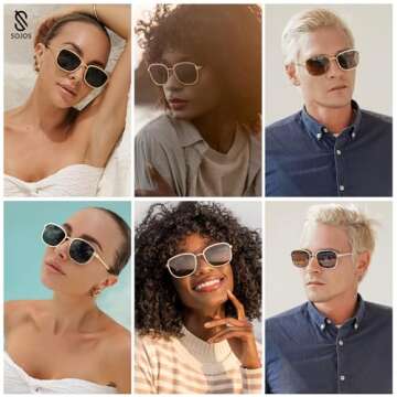 SOJOS Retro Rectangle Polarized Sunglasses for Women Men Vintage 90s Style Rectangular Frame Sunnies...