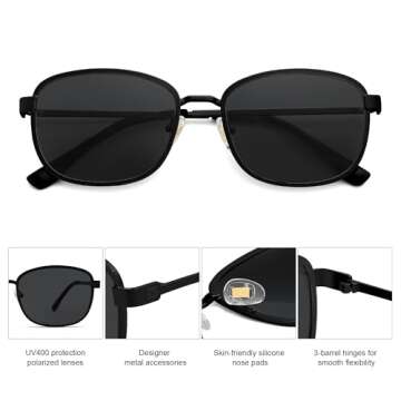 SOJOS Retro Rectangle Polarized Sunglasses for Women Men Vintage 90s Style Rectangular Frame Sunnies SJ1225, Black Frame/Grey Lens