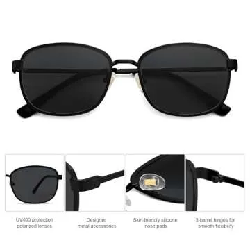 SOJOS Retro Rectangle Polarized Sunglasses for Women Men Vintage 90s Style Rectangular Frame Sunnies SJ1225, Black Frame/Grey Lens