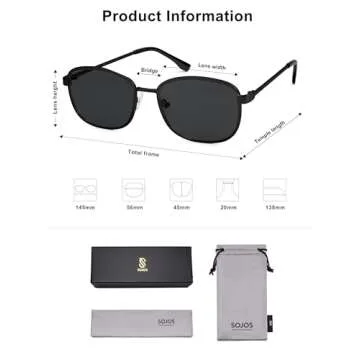 SOJOS Retro Rectangle Polarized Sunglasses for Women Men Vintage 90s Style Rectangular Frame Sunnies SJ1225, Black Frame/Grey Lens