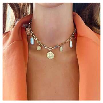 Charm Necklace for Women - Gold Boho Vintage Pearl Shell Pendant Jewelry