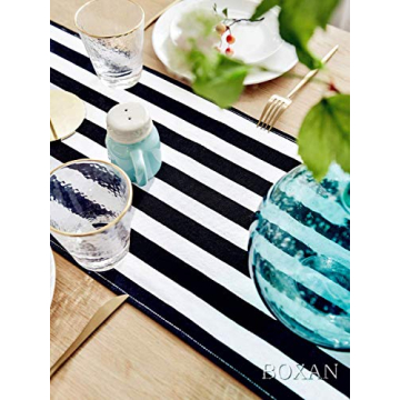 Elegant BOXAN Black and White Striped Table Runner for All Occasions