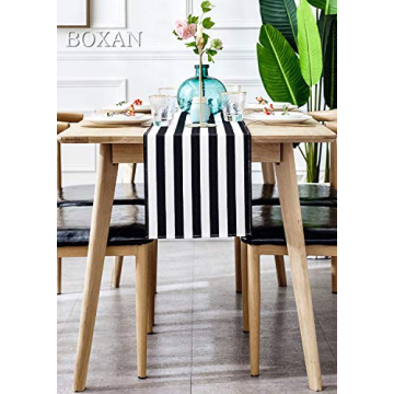 Elegant BOXAN Black and White Striped Table Runner for All Occasions