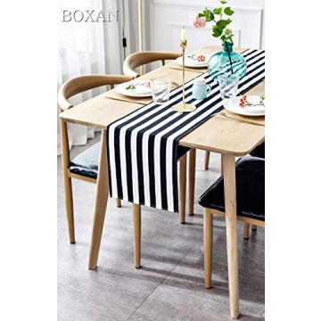Elegant BOXAN Black and White Striped Table Runner for All Occasions