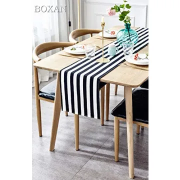 Elegant BOXAN Black and White Striped Table Runner for All Occasions