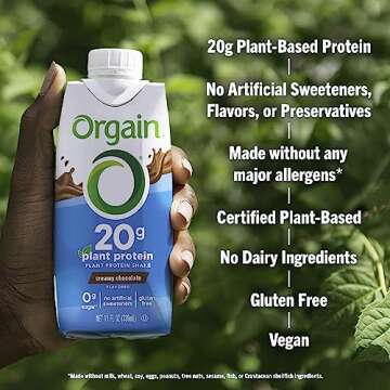 Orgain Organic Vegan Protein Shake, Creamy Chocolate - 20g Plant Based Protein, Ready to Drink, Fruits & Vegetables, Gluten Free, Kosher, No Soy or Dairy Ingredients, 11 Fl Oz (Pack of 12)