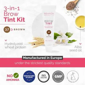 RB RENATA BEAUTY Brow Tint Kit – Eyebrow Tint Set – Dye Kit with Color Tint, Cream Developer and Styling Brush – Long-Lasting Effect Up to 4 Weeks – 30 Applications [Brown]