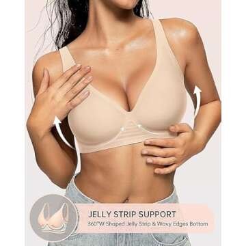 OEAK Womens Deep V Bras Comfortable Bras Support Push Up Bralettes Low Cut no Underwire Bras Plunge ...