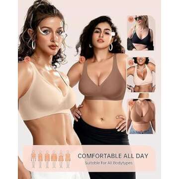 OEAK Womens Deep V Bras Comfortable Bras Support Push Up Bralettes Low Cut no Underwire Bras Plunge Seamless Tshirts Bras Beige S