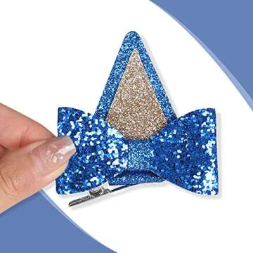 IKUHRMO Blue Ears Hair Clips, 4 PCS Hair Pin Barrettes Hair Accessories for Halloween Costume Birthday Decorations Theme Party Supplies Cosplay (Blue+Orange)