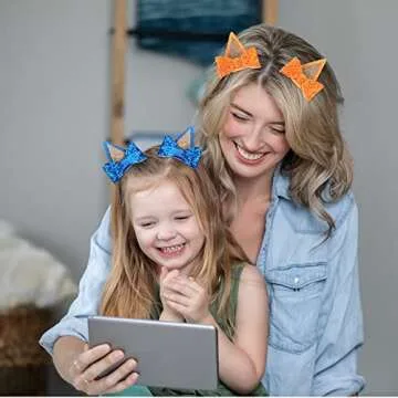 IKUHRMO Blue Ears Hair Clips, 4 PCS Hair Pin Barrettes Hair Accessories for Halloween Costume Birthday Decorations Theme Party Supplies Cosplay (Blue+Orange)