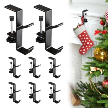 Heavy Duty 2 in 1 Adjustable Garland & Stocking Holders - 8PCS
