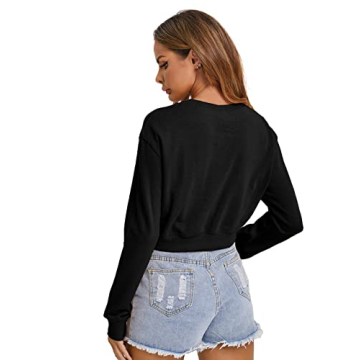 Verdusa Women's Casual Crop Top Pullover Sweatshirt Black XL