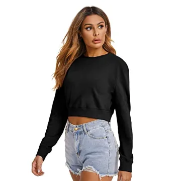 Verdusa Women's Casual Crop Top Pullover Sweatshirt Black XL
