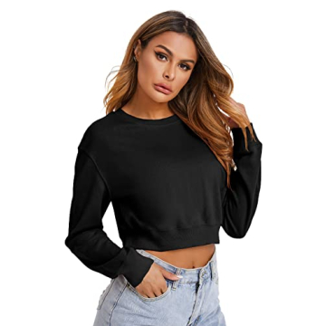 Verdusa Women's Casual Crop Top Pullover Sweatshirt Black XL
