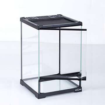 REPTIZOO Glass Terrarium Tank 8"x8"x12", Front Opening Door Full View Visually Appealing Mini Reptil...