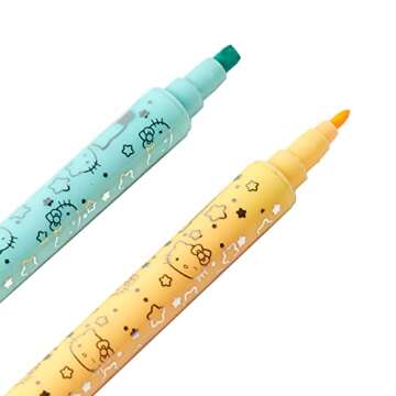 5-Pack - Hello Kitty Dual-Tip Highlighters. Chisel Tip and Medium Tip. Great for Color-Coding, Writing, and Highlighting. Salmon, Butter, Seafoam, Monaco, and Orchid Colors by Erin Condren.