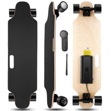 Electric Skateboard for Adults Youth, 350W Hub-Motor Electric Longboard with Remote, 12.4 MPH Top Sp...