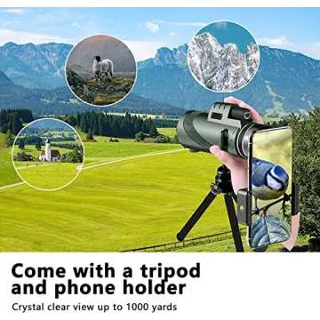 80x100 Monocular-Telescope High Powered Monocular for Adults Monocular for Smartphone Adapter Monocular Telescope Hunting Wildlife Bird Watching Travel Camping Hiking
