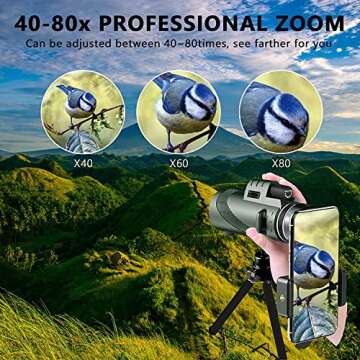 80x100 Monocular-Telescope High Powered Monocular for Adults Monocular for Smartphone Adapter Monocular Telescope Hunting Wildlife Bird Watching Travel Camping Hiking