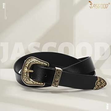 JASGOOD Women Leather Belts Ladies Vintage Western Design Black Waist Belt for Pants Jeans Dresses (...