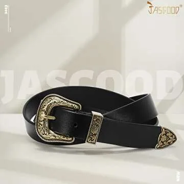 JASGOOD Women Leather Belts Ladies Vintage Western Design Black Waist Belt for Pants Jeans Dresses (...